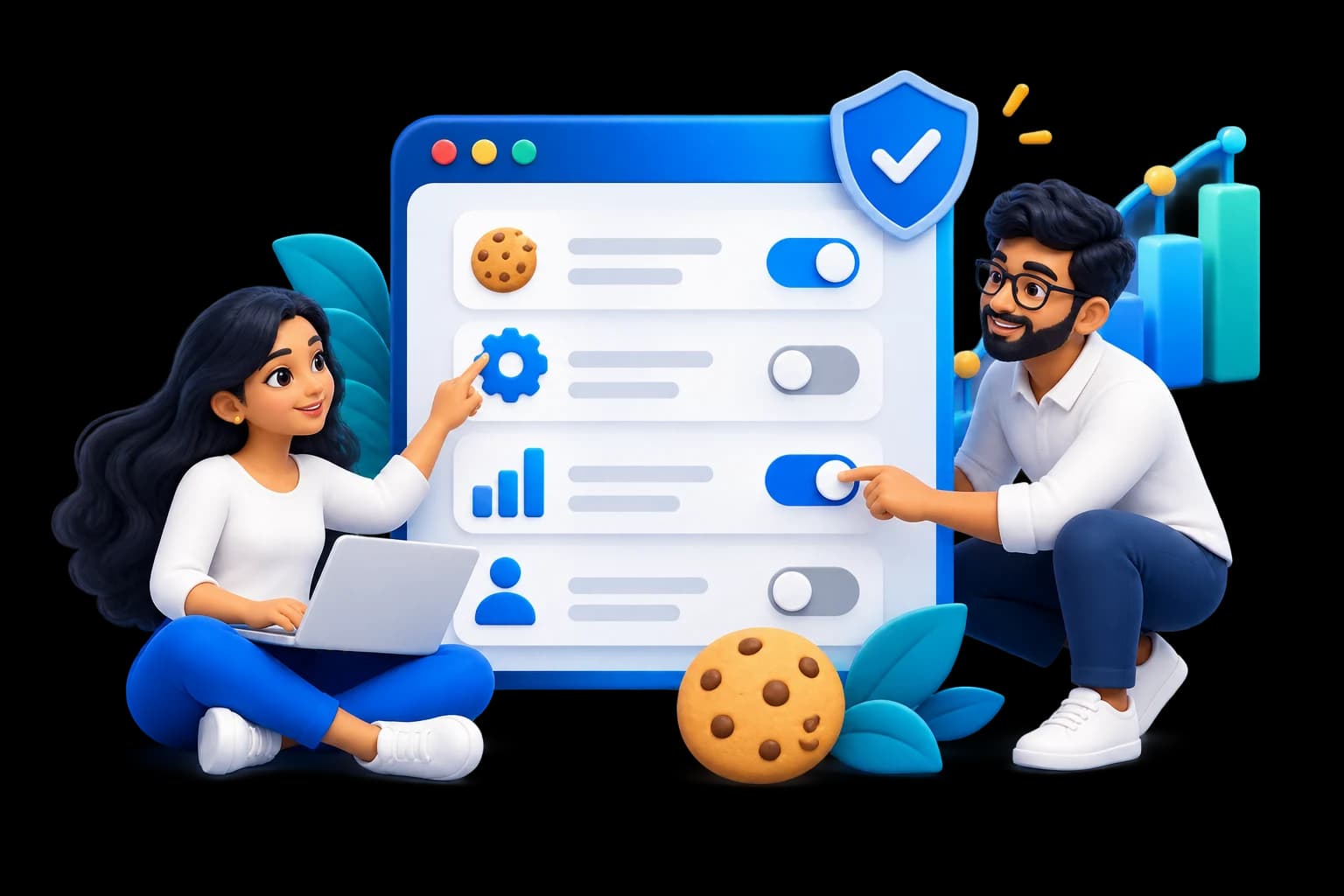 Software professionals adjusting website privacy and cookie preferences